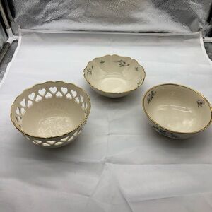 Lenox Cream and Gold Bowls with Floral Embellishments and Cut Outs
